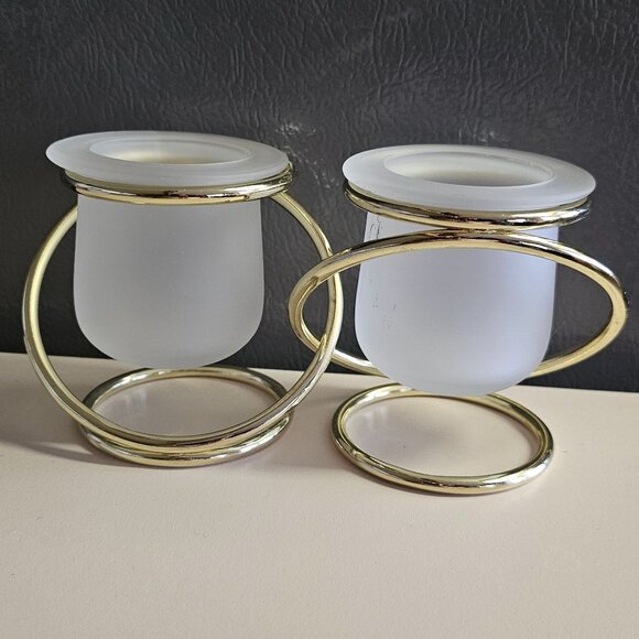 PartyLite Gemini Votive Candle Holder 3.5" gold holders frosted glass glam gold - Picture 2 of 14